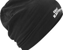 Baumwoll-Beanie mit Druck (Schriftzug), schwarz