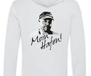 Odo-Hoodie mit Lederpatch, Rückseite "Moin Hafen", weiß