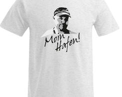 Odo-Shirt Smart mit komplettem Logo (Schriftzug und Kopf), Rücken Moin Hafen - weiß