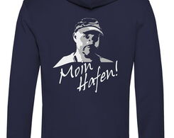 Odo-Hoodie mit Lederpatch, Rückseite "Moin Hafen", navy