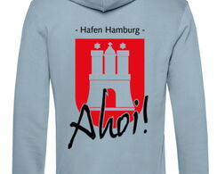 Odo-Hoodie mit Lederpatch, Rückseite "AHOI", hellblau