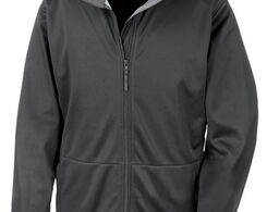 Softshell-Jacke mit Lederpatch, schwarz