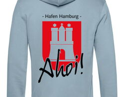 Odo-Hoodie mit Lederpatch, Rückseite "AHOI", hellblau