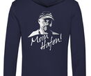 Odo-Hoodie mit Lederpatch, Rückseite "Moin Hafen", navy