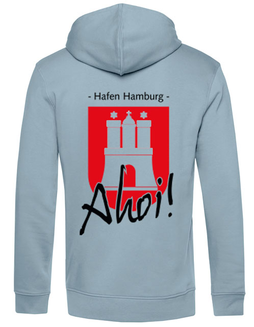 Odo-Hoodie mit Lederpatch, Rückseite "AHOI", hellblau