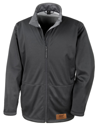 Softshell-Jacke mit Lederpatch, schwarz